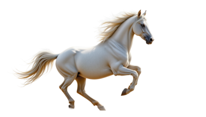 Majestic White Horse Running Gracefully in Free Spirit with Flowing Mane Against Transparent Background