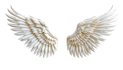 Elegant and Majestic White Angel Wings with Detailed Feathers Isolated on a Transparent Background