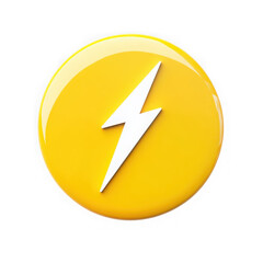 Yellow circle with white lightning bolt isolated on white background
