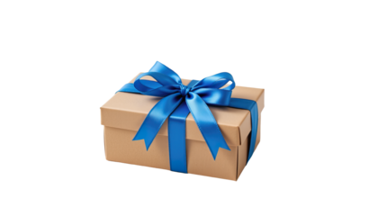 Elegant gift box wrapped in blue ribbon on isolated background for celebration and holiday occasions