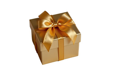 Obraz premium Elegant gold gift box with satin ribbon, perfect for celebrations, special occasions, and festive events