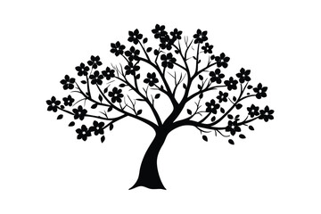 Cherry blossom with delicate petals in spring bloom lioncut art illustration