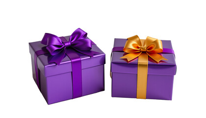 Obraz premium Colorful gift boxes with vibrant bows in purple and gold for special occasions and celebrations