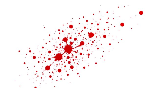 Abstract red splash design with circles and droplets on a black background for creative artwork and graphic projects