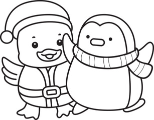 Lineart of Cute Duck icon. Outline of Funny baby Duck animal series stock illustration. life of fluffy Duck designs.