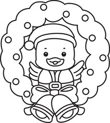 Lineart of Cute Duck icon. Outline of Funny baby Duck animal series stock illustration. life of fluffy Duck designs.