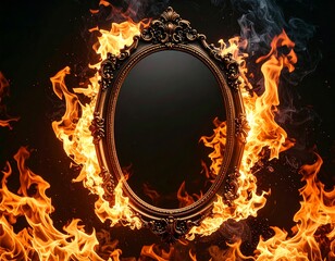 Ornate mirror engulfed in flames