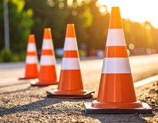 Road cones marking construction zone