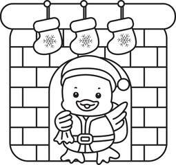 Lineart of Cute Duck icon. Outline of Funny baby Duck animal series stock illustration. life of fluffy Duck designs.