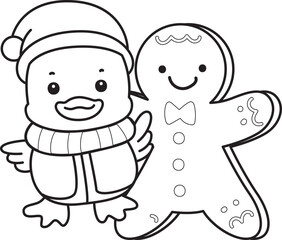 Lineart of Cute Duck icon. Outline of Funny baby Duck animal series stock illustration. life of fluffy Duck designs.