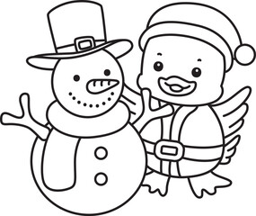 Lineart of Cute Duck icon. Outline of Funny baby Duck animal series stock illustration. life of fluffy Duck designs.