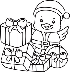 Lineart of Cute Duck icon. Outline of Funny baby Duck animal series stock illustration. life of fluffy Duck designs.