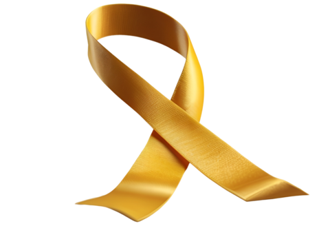 golden ribbon isolated,  awareness yellow ribbon isolated on transparent background,   realistic image, 8k resolution 