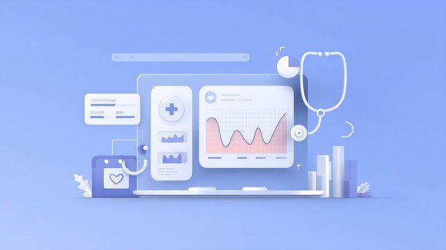 3D medical data dashboard on a computer screen for telehealth and health tech