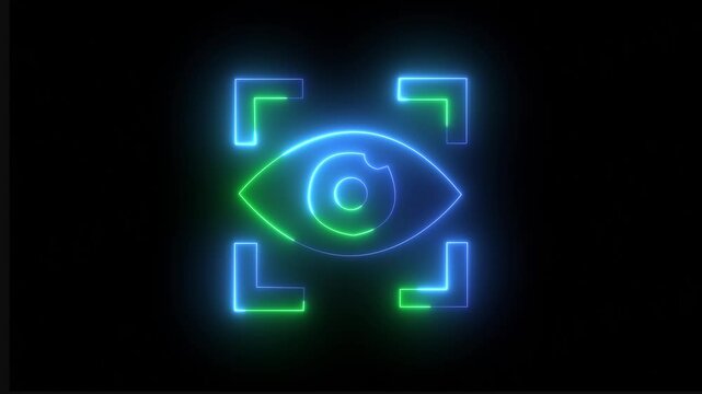 Neon eye scanner animated icon. 
