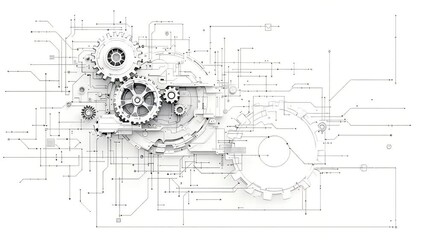 White gears circuit board technology design - Powered by Adobe
