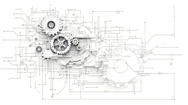 White gears circuit board technology design - Powered by Adobe