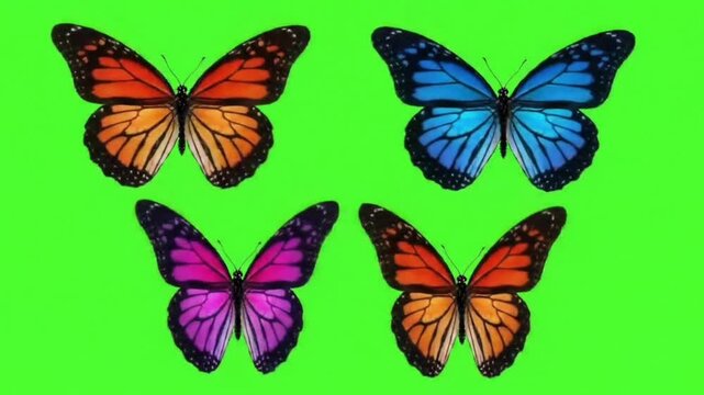 Set Of Four Butterfly Flying Animation &ndash; Green Screen Background