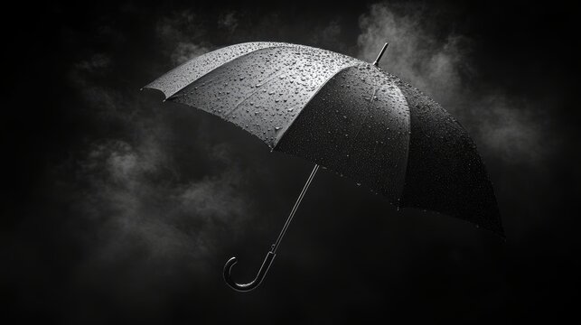 Yellow Umbrella with rain and clouds 3d design on color background,Yellow parasol illustration with thunderstorm,rainny day,Clouds,lightning and raindrops in sky,Monsoon sale,banner template.
