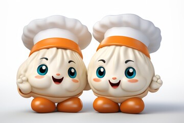 Two humorous pelmeni on white background showcasing their unique charm and personality