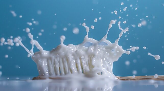 High speed slow motion capture of toothpaste exploding onto a toothbrush in mid air cinematic detail shot clean minimal background