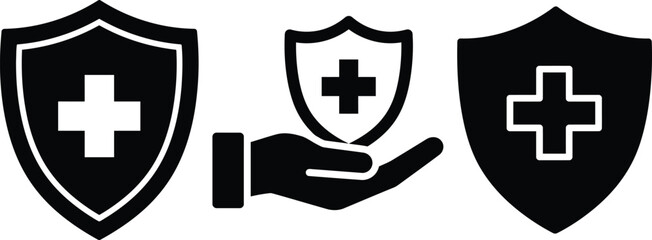 Medical shield icons representing healthcare safety and protection concepts for insurance and medical fields