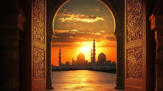 potrait mosque at sunset