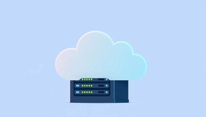 Flat style icon depicting a server cloud data center, system, web design
