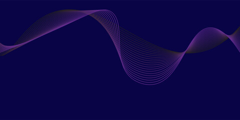 Abstract glowing wave lines on dark blue background. Dynamic wave pattern. Modern flowing wavy lines. Futuristic technology concept. Suit for banner, poster, cover, brochure, flyer, website. vector