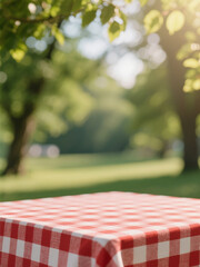 Realistic Picnic Table Setup with Sunlit Foliage