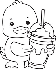 Lineart of Cute Duck icon. Outline of Funny baby Duck animal series stock illustration. life of fluffy Duck designs.