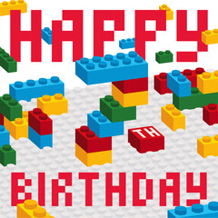 Obraz premium Colorful Building Block Style Happy 7th Birthday Vector Illustration