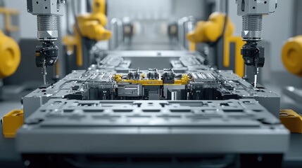 Multi-station robotic arms synchronizing electric component assembly in vehicle interiors