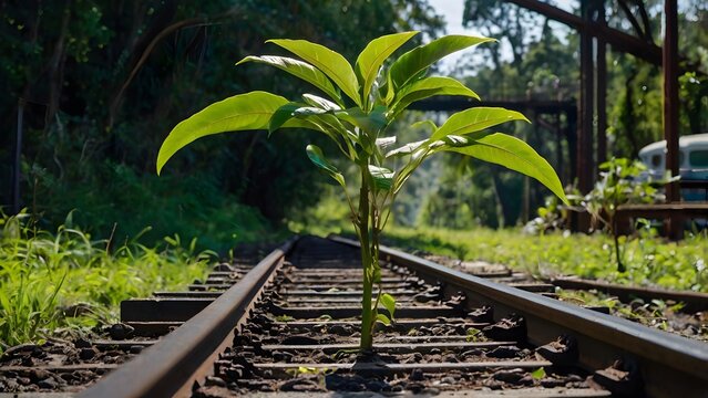 little tree on the railway Track