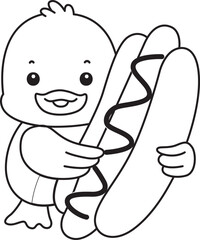 Lineart of Cute Duck icon. Outline of Funny baby Duck animal series stock illustration. life of fluffy Duck designs.