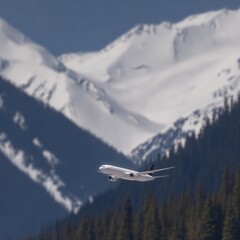 Fototapeta premium Airplane over snowy mountains