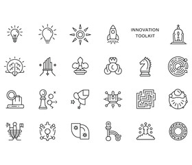Innovation & Teamwork Icons – Business Solutions Set (64x64 Line Icons)

