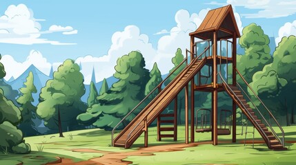 Vibrant blue line design enhancing the playground landscape for children   s joyful experience