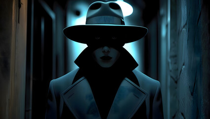 A creepy looking person wearing a hat, suitable for use as a mysterious character or villain