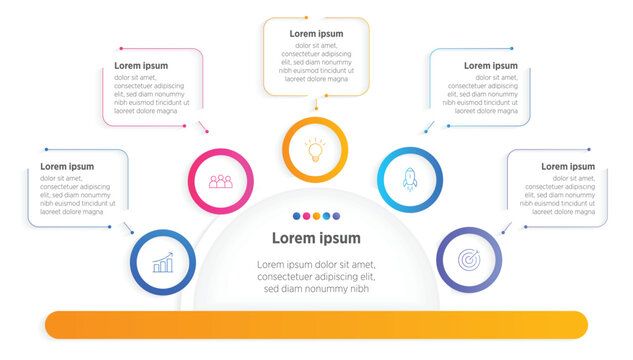 Modern Horizontal progress bar featuring 5 shaped elements, symbolizing the five stages of business strategy and progression. Clean timeline infographic design template. Vector for presentation