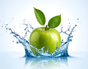 Green apple in water splash