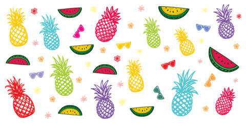 seamless background with fruits, pinaples and water melon, its a summer.