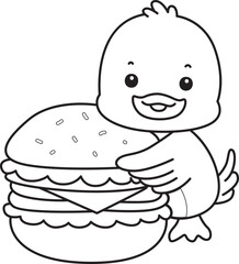 Lineart of Cute Duck icon. Outline of Funny baby Duck animal series stock illustration. life of fluffy Duck designs.