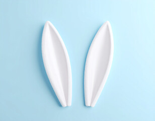 White Rabbit Ears on Pastel Blue Background Easter Bunny 3D Illustration