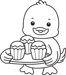 Lineart of Cute Duck icon. Outline of Funny baby Duck animal series stock illustration. life of fluffy Duck designs.