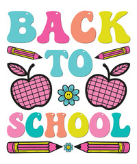 Back to School Cute Pink Apples and Pencils Bright Typography Design for Kids and Teachers
