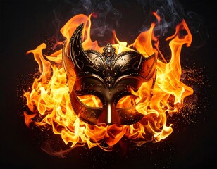 Ornate mask in fiery flames