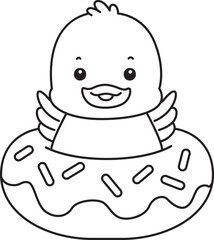 Lineart of Cute Duck icon. Outline of Funny baby Duck animal series stock illustration. life of fluffy Duck designs.