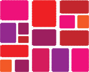Color squiggle stories zigzag frame set. jagged rectangular shape box element set with zigzag 
and square scalloped frames. Elements for design of text box, badge, banner. Colorful wavy kalarful