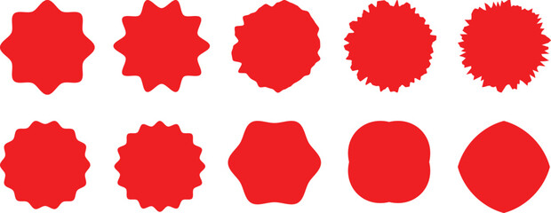 Set of circles with zigzag edges, Sunburst sticker shapes, starburst zigzag badge, Star burst shape tags for price. Red sale tag.price tag, starbur. starburst sticker set. Special offer price tag. 